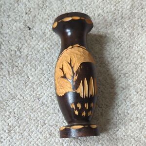 Handcrafted Wooden Vase with Carved Design